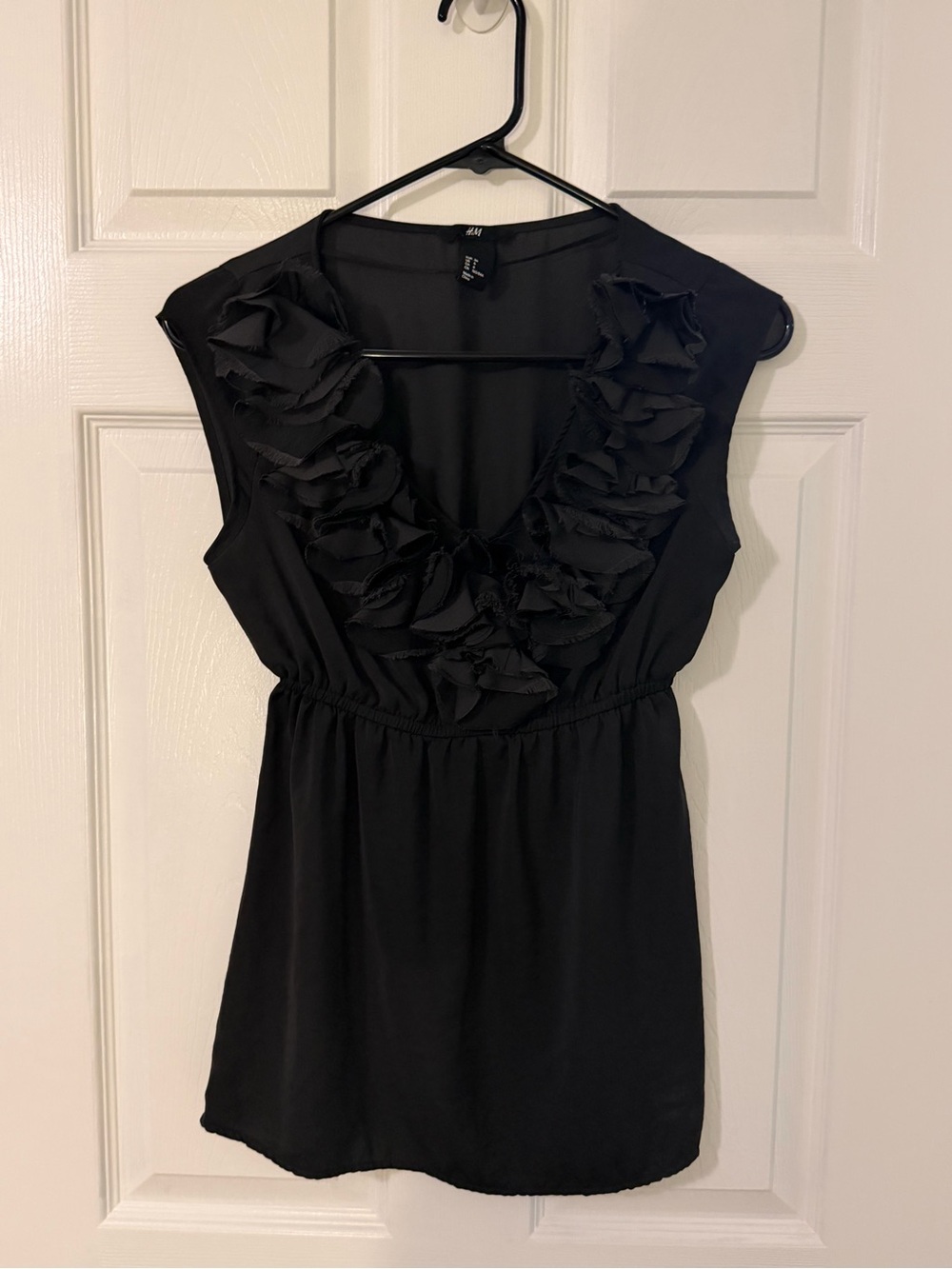 H&M Black Ruffled V-Neck Mini Dress